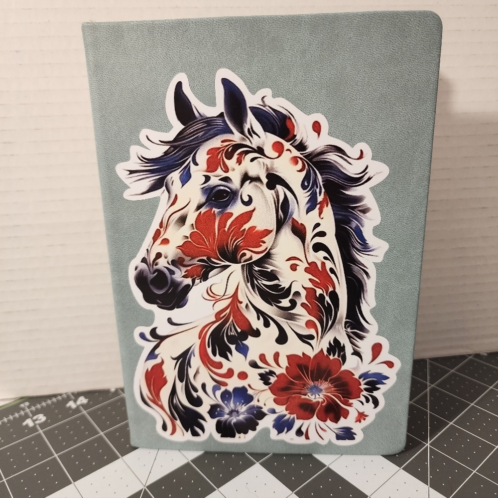 Floral Horse Design Journal - Blue and Red